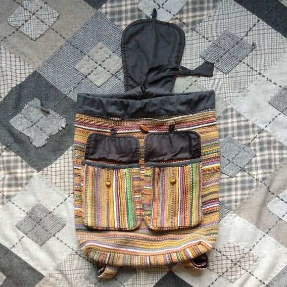 Brown Striped 100% Cotton Backpack - Picture 3 of 6